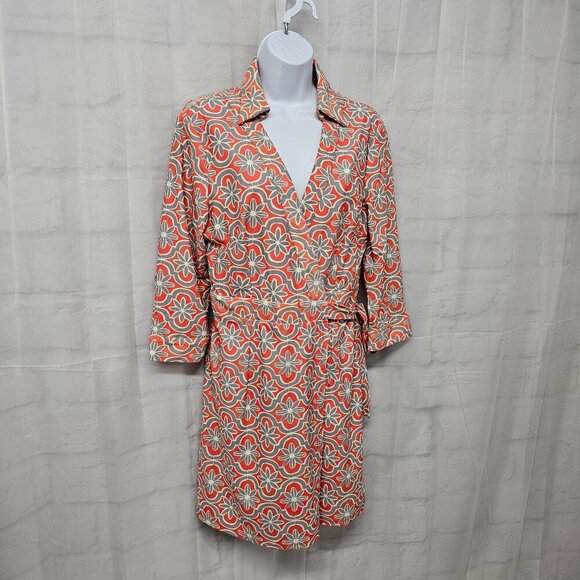 Aryeh Peach Gray Geometric True Wrap Mini Dress Boho Retro M - Picture 5 of 12